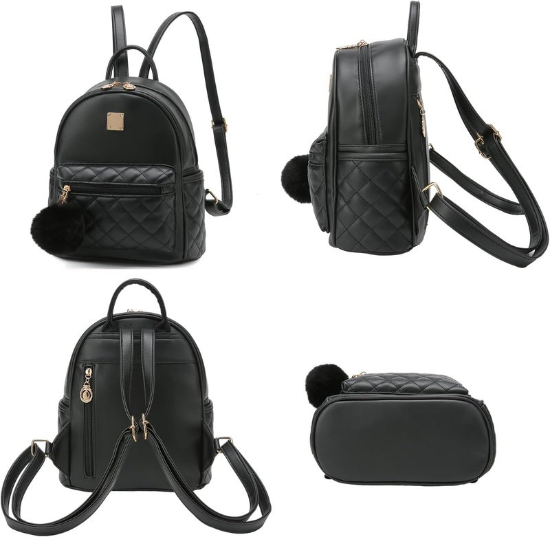 Barsine Girls Fashion Mini Backpack Purse Small Cute Plaid Leather Women Backpacks Little Bag (Black) - Image 3